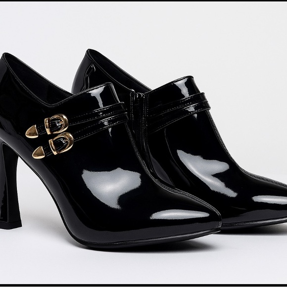Patent Leather Office Lady Pointed Toe High Chunky heel - Picture 1 of 1